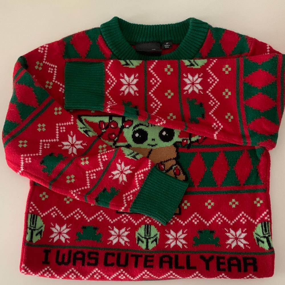 3T Star Wars Baby Yoga Grogu Christmas Holiday Sweater 3T